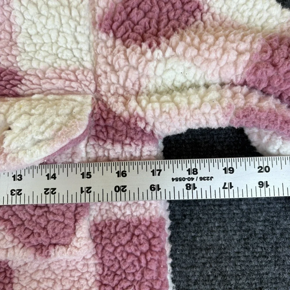 Roxy Shacket Girls XL Pink White Plaid Logo Sherpa Faux Fur Pockets READ